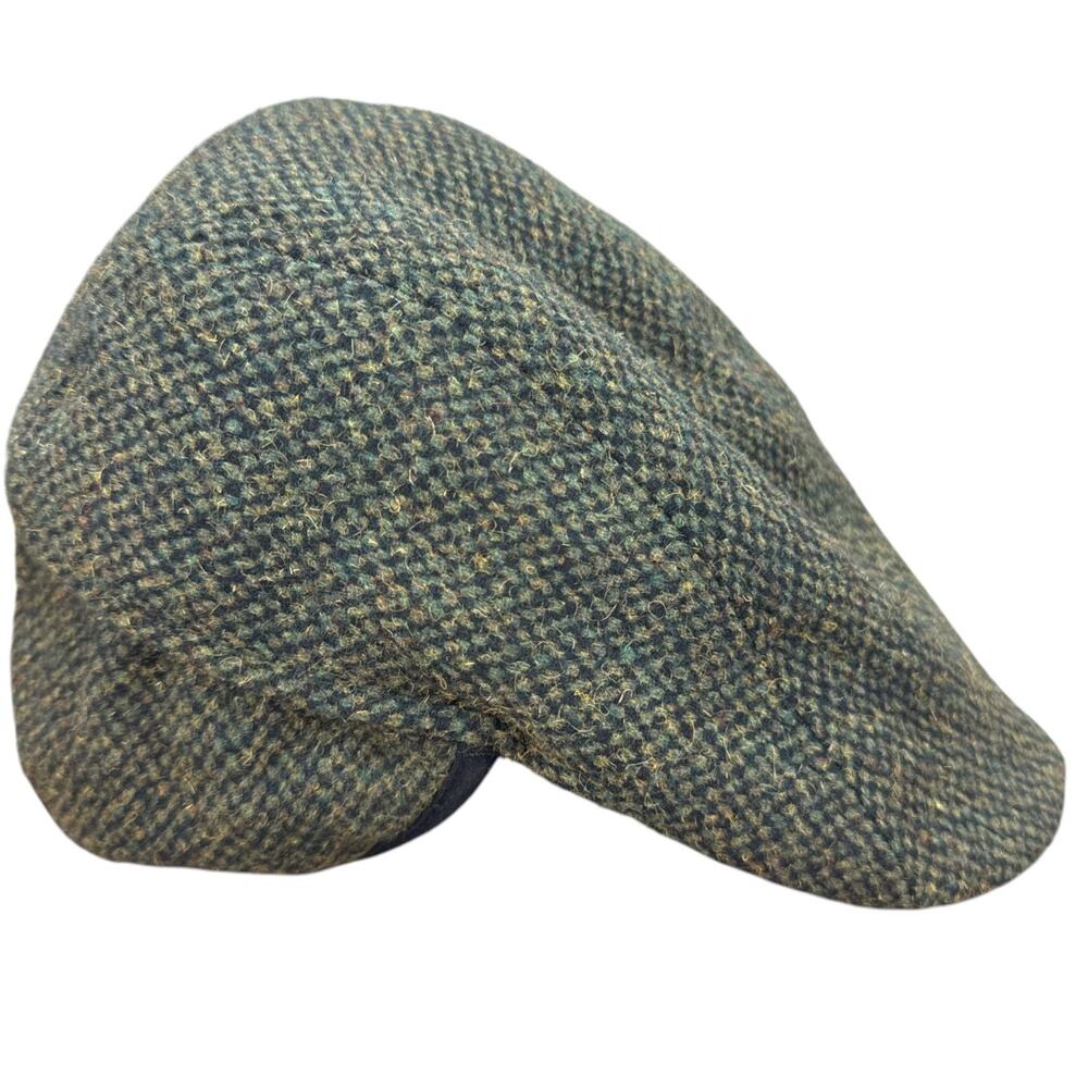 Crowncap Mens Wool Tweed Flat Cap Ivy Driving Hat Ear Flaps Green Vintage - Picture 8 of 14